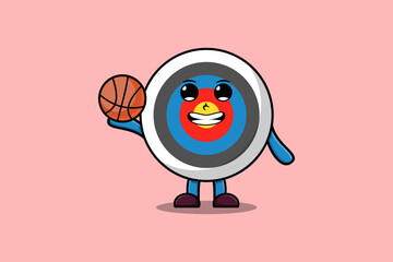 Cute cartoon Archery target character playing basketball in flat modern style design illustration