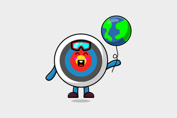 Cute cartoon Archery target floating with earth balloon cartoon vector illustration