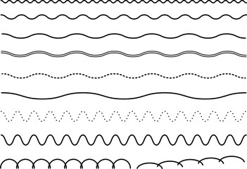 Fototapeta シンプルな飾り罫線・ラインのイラストセット（波線、波模様、点線） obraz