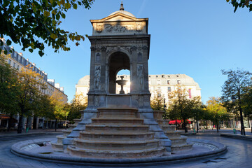 Fountain and square of the Innocents in the 1th arrondissement of Paris city