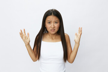 Asian woman facial skin problems, acne and inflammation, red rashes and allergies, chicken pox,...