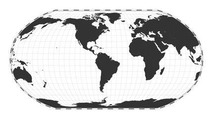 Vector world map. Robinson projection. Plan world geographical map with latitude/longitude lines. Centered to 60deg E longitude. Vector illustration.