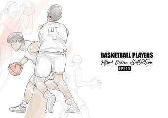 illustration of basketball player dribbling drawing. sport vector background.