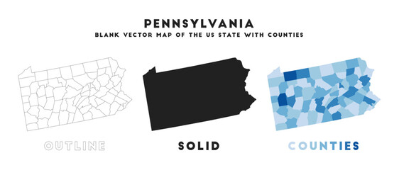 Pennsylvania map. Borders of Pennsylvania for your infographic. Vector US state shape. Vector illustration.