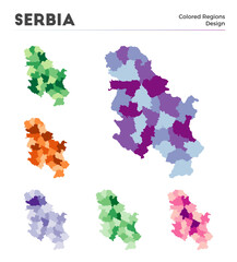 Serbia map collection. Borders of Serbia for your infographic. Colored country regions. Vector illustration.