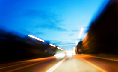 Driving forward motion blur on the night road