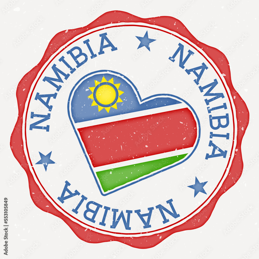 Poster namibia heart flag logo. country name text around namibia flag in a shape of heart. appealing vector
