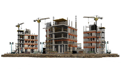 Skyscrapers and buildings under construction with construction.3D rendering