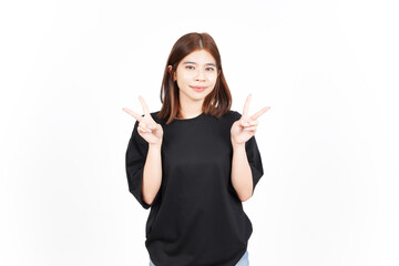Showing Peace Sign and Smile Of Beautiful Asian Woman Isolated On White Background