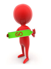 3d man holding go text show in a green arrow concept