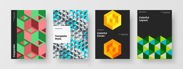 Abstract mosaic shapes corporate cover layout set. Trendy company brochure A4 vector design illustration bundle.