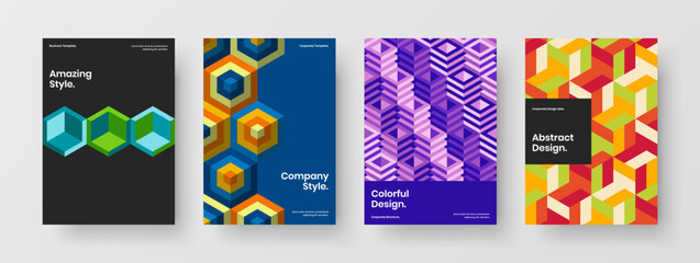 Multicolored corporate identity design vector illustration bundle. Original mosaic pattern cover concept composition.