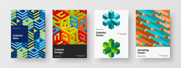 Creative book cover design vector template collection. Abstract mosaic tiles placard illustration composition.
