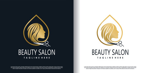 hair cut logo design for fashion with creative concept premium vector