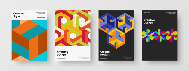 Fototapeta premium Abstract mosaic hexagons company identity concept composition. Trendy booklet vector design illustration set.
