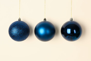 Blue Christmas balls on white background