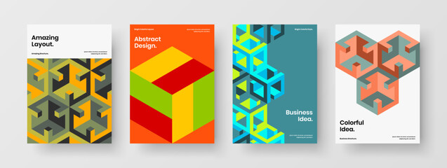 Amazing magazine cover A4 vector design template bundle. Abstract geometric hexagons annual report layout collection.