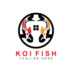 Koi Fish Logo Design, Chinese Lucky And Triumph Ornamental Fish Vector, Company Brand Gold Fish Icon