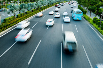 Traffic with motion blur on the street road