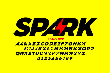 Lighting bolt sign style font design, alphabet letters and numbers vector illustration