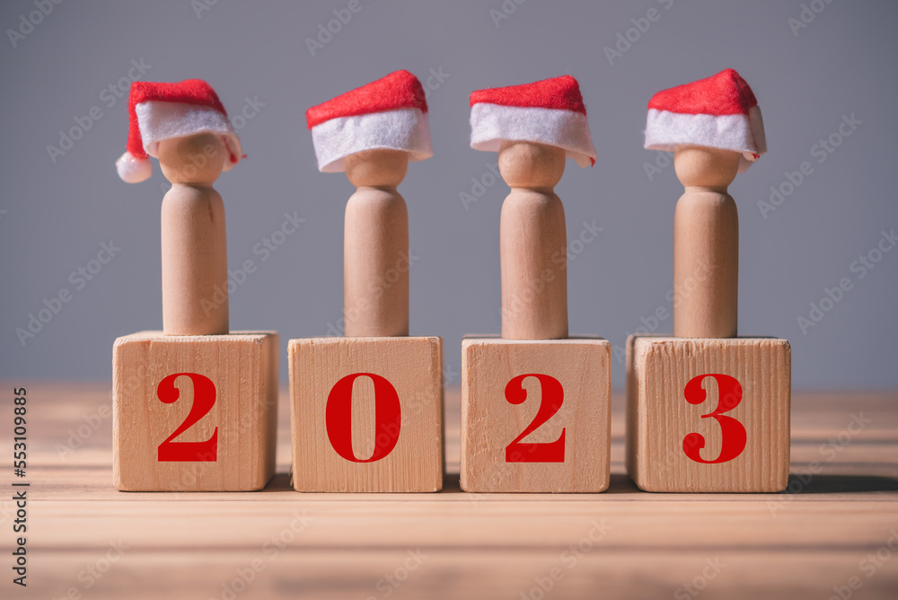 Aufkleber row of wood cube block with text 2023 for happy new year concept