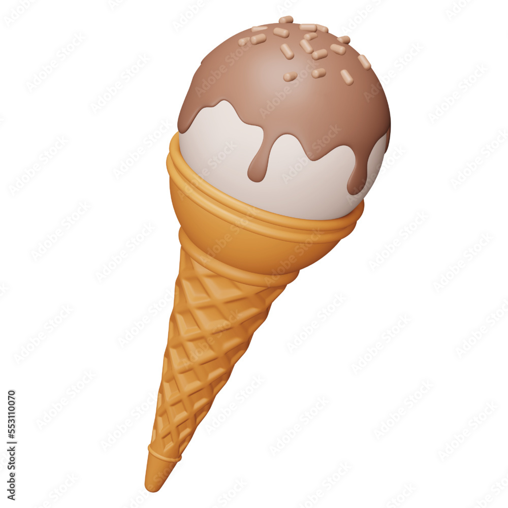 Aufkleber chocolate ice cream cone 3d rendering isometric icon.