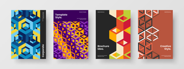 Simple cover A4 design vector illustration bundle. Amazing geometric hexagons handbill concept composition.