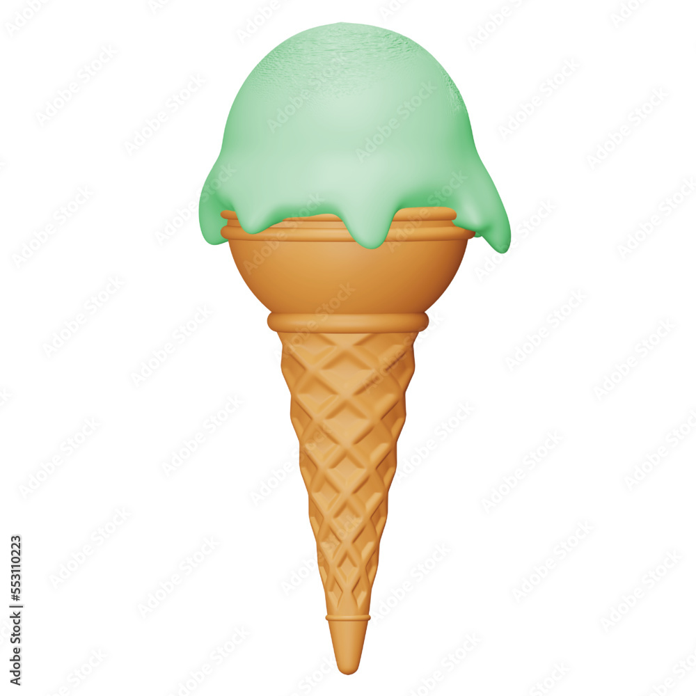Poster vanilla ice cream cone 3d rendering isometric icon.