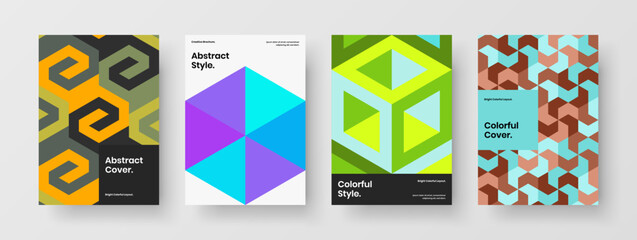 Original cover vector design template collection. Simple geometric pattern pamphlet concept set.