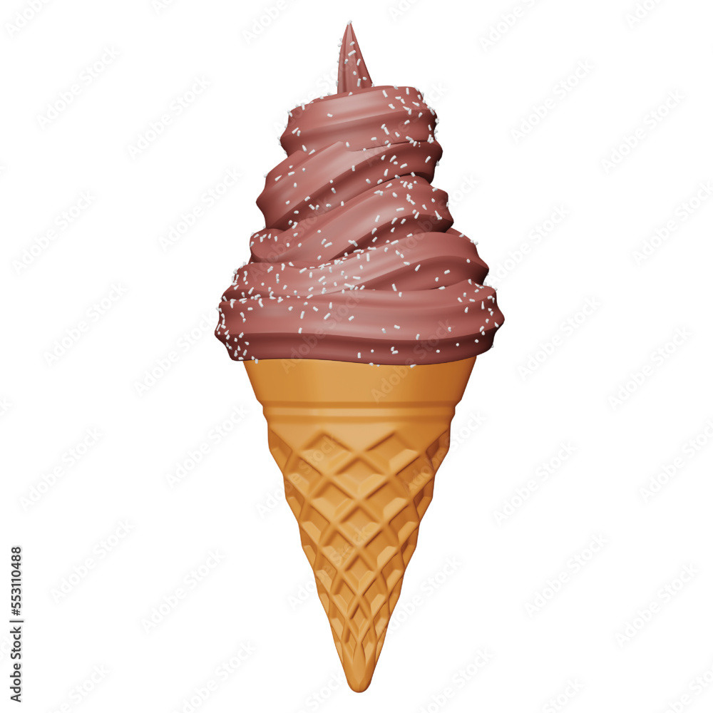 Sticker Chocolate ice cream cone 3d rendering isometric icon.