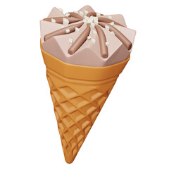 Chocolate ice cream cone 3d rendering isometric icon.