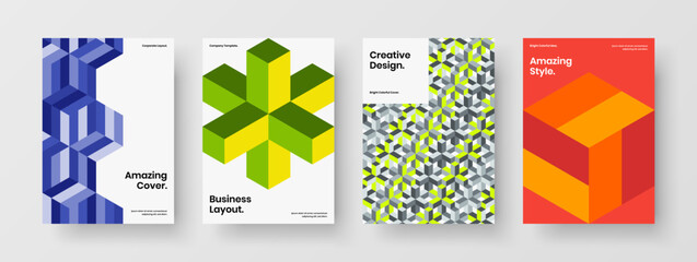 Clean geometric shapes flyer template composition. Amazing annual report A4 vector design concept bundle.