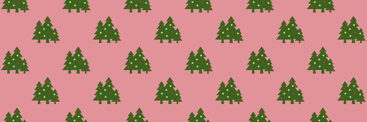 pattern. Image of green Christmas trees with balls on purple red background. Symbol of new year and Christmas. template for overlaying on surface. Banner for insertion into site.3d image. 3d rendering
