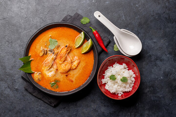Thai Tom Yum Soup and bowl of rice