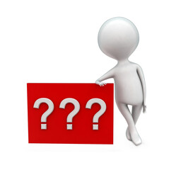 3d man presenting question marks box concept