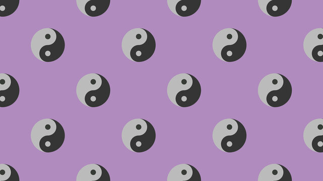 pattern. Image of Yin Yang symbol on pastel purple purple backgrounds. Symbol of opposite. Surface overlay pattern. Horizontal image. Banner for insertion into site. 3D image. 3D rendering.