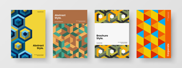 Naklejka premium Abstract geometric pattern magazine cover layout bundle. Original leaflet A4 vector design concept composition.