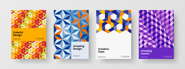 Simple presentation A4 design vector illustration set. Abstract geometric shapes corporate brochure concept composition.