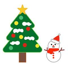 シンプルなクリスマスツリーと雪だるま