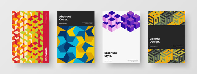 Colorful mosaic shapes leaflet template bundle. Modern handbill vector design layout collection.
