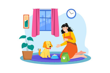 Young Woman Feeding Her Dog