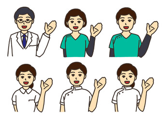 病院の掲示物に使える医療従事者の人物のイラストセット