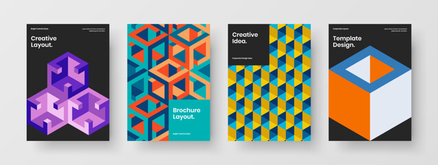 Fototapeta premium Bright geometric tiles leaflet illustration collection. Clean corporate cover A4 design vector layout composition.