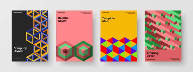 Obraz premium Amazing magazine cover A4 design vector concept bundle. Creative mosaic pattern booklet illustration set.