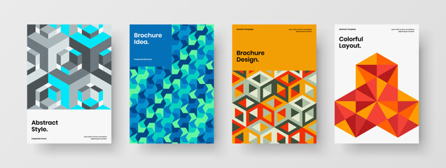 Amazing geometric shapes presentation layout bundle. Vivid annual report design vector template collection.