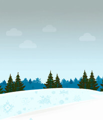 A snowy landscape in a peaceful forest, with trees, creating a peaceful winter wonderland