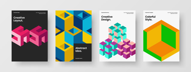 Amazing banner A4 vector design concept bundle. Modern geometric hexagons annual report layout collection.