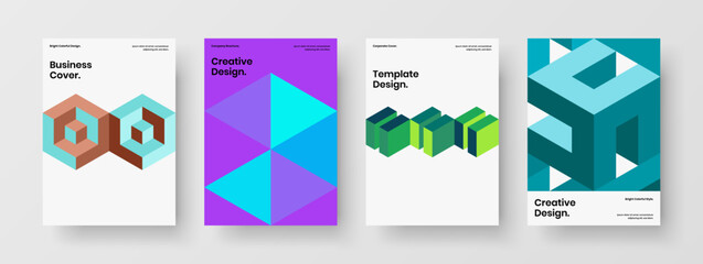 Premium geometric shapes banner template set. Amazing company identity A4 design vector concept composition.