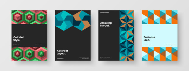 Vivid geometric hexagons booklet layout composition. Fresh presentation design vector illustration collection.