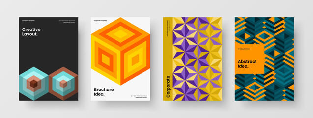 Fototapeta premium Isolated geometric pattern leaflet layout set. Clean company cover vector design template composition.